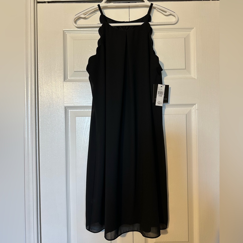 NWT Black Sleeveless Scalloped Mini Dress